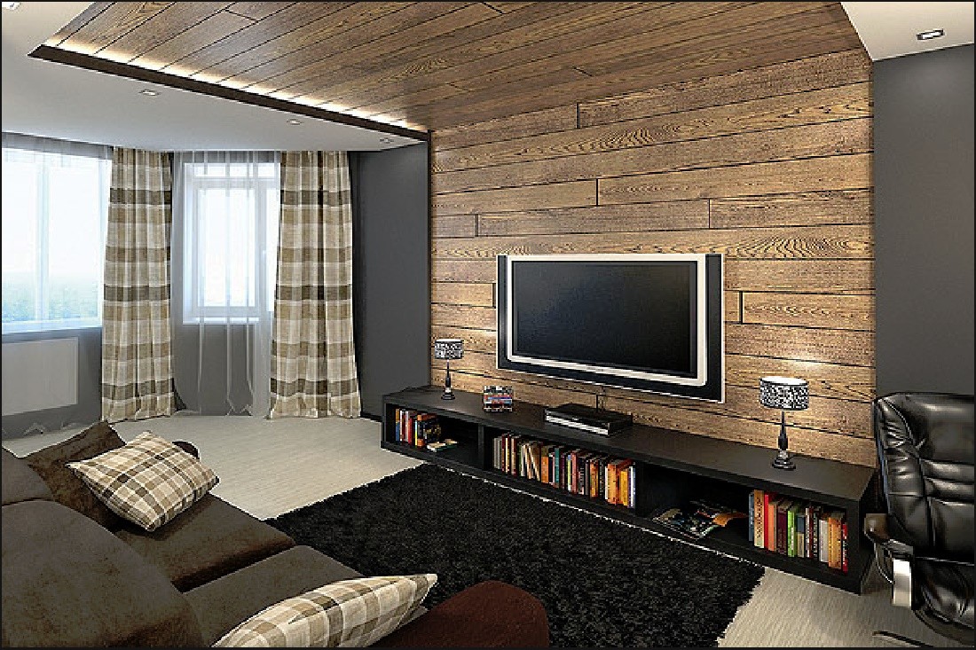Гостиная с деревянными панелями